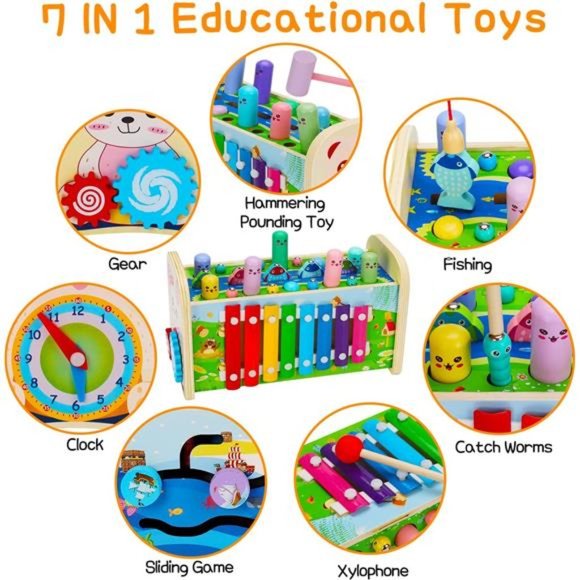 7 in 1 Wooden Montessori Toys for 1 Year Old Age 2 3 Toddler Sensory Toy - Picture 6 of 6